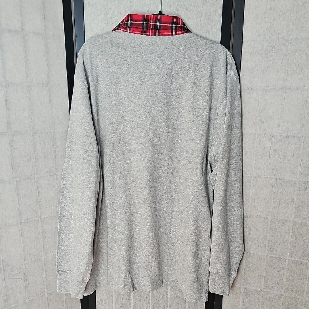 NWT J. Crew Gray Sweater with Red Plaid Collar Size XL